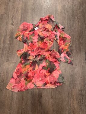 Misa Los Angeles Watercolor Floral Mini Dress in Pink & Green